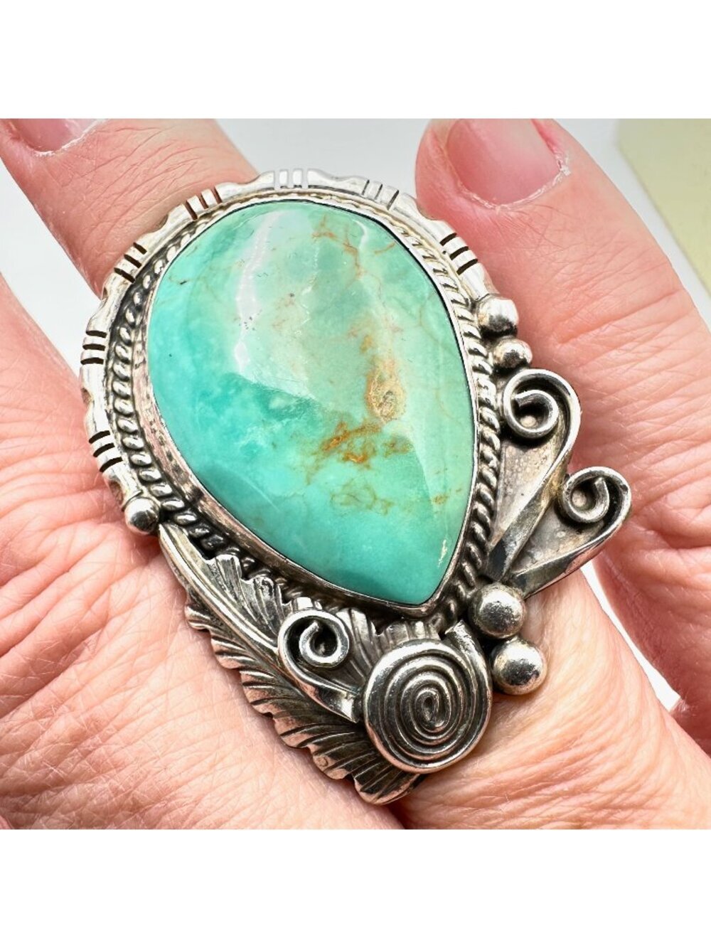 Vintage Native American Blue Turquoise Sterling Silver Ring Size 8.5 Mens Women